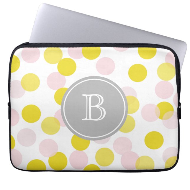 Roze en Gele Confetti Patroon Custom Monogram Laptop Sleeve (Voorkant)