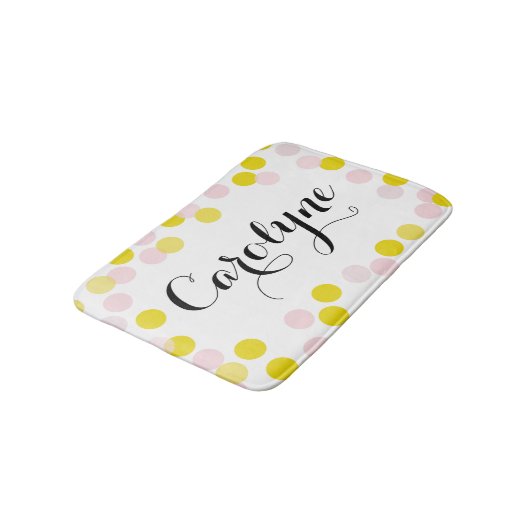 Roze en Gele Confetti Stippen Patroon Gepersonalis Badmat (Gekanteld)