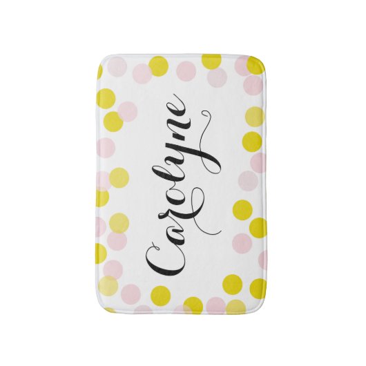 Roze en Gele Confetti Stippen Patroon Gepersonalis Badmat (Voorkant Verticaal)
