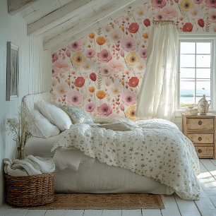 Roze en Gele Cottagecore Style Floral Wallpaper Behang