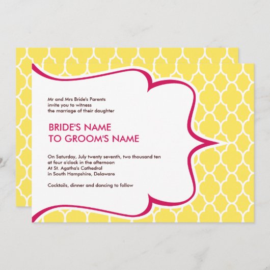 Roze en gele Curvy-uitnodigingen Kaart (Voorkant / Achterkant)