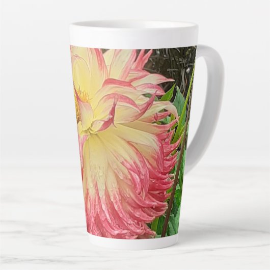 Roze en gele Dahlia Latte Mok (Rechterhoek)