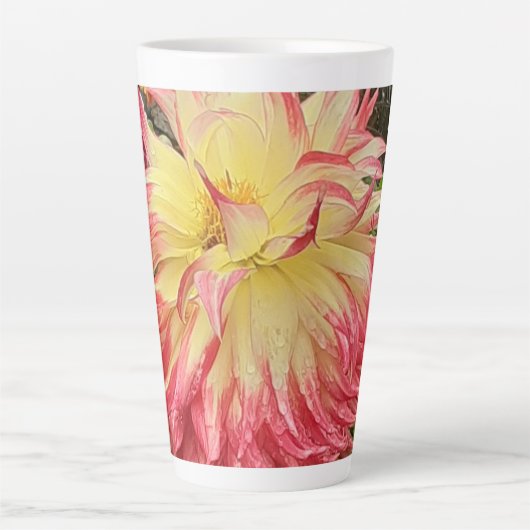 Roze en gele Dahlia Latte Mok (Voorkant)
