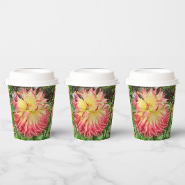 Roze en gele Dahlia Papieren Bekers