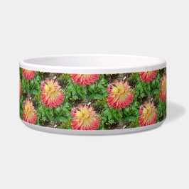 Roze en gele Dahlia Pet Bowl Voerbakje