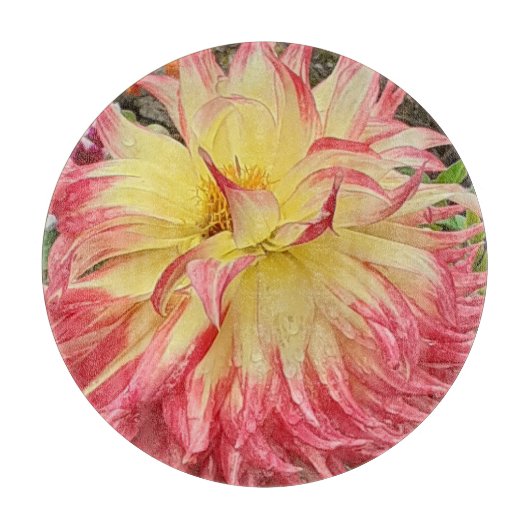 Roze en gele Dahlia Snijplank (Voorkant)
