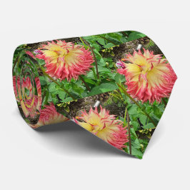 Roze en gele Dahlia Stropdas
