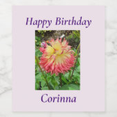 Roze en gele Dahlia Wijn Etiket (Enkel label)