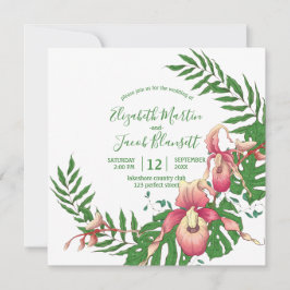 Roze en Gele Dame Slipper Orchidee Krans Bruiloft Kaart