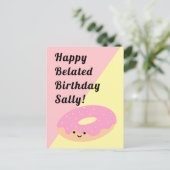 Roze en gele donut | Verjaardagsgroet Briefkaart (Staand voorkant)