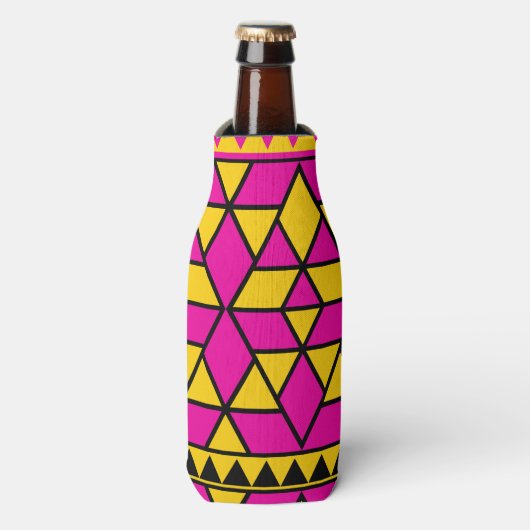 Roze en Gele Driehoeken Patroon Flesjeskoeler (Fles Voorkant)