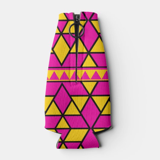 Roze en Gele Driehoeken Patroon Flesjeskoeler (Achterkant)