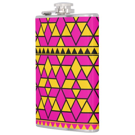 Roze en Gele Driehoeken Patroon Heupfles (Links)