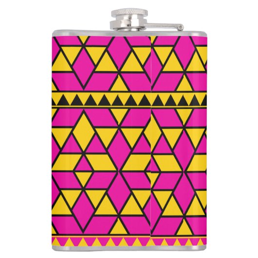 Roze en Gele Driehoeken Patroon Heupfles (Achterkant)