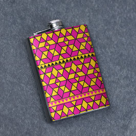 Roze en Gele Driehoeken Patroon Heupfles