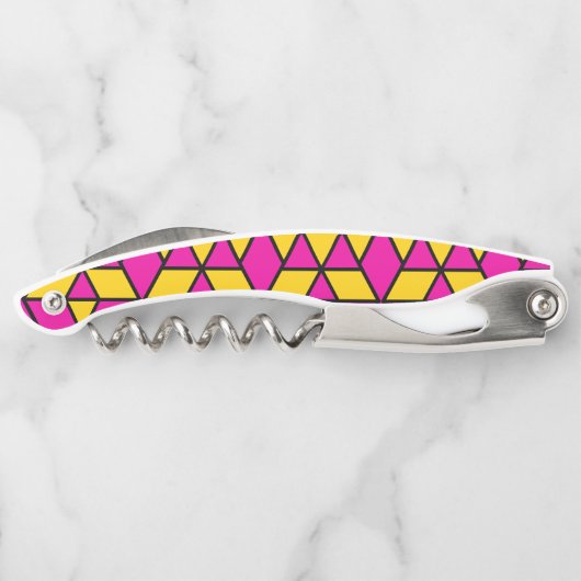 Roze en Gele Driehoeken Patroon Kurkentrekker (Achterkant)