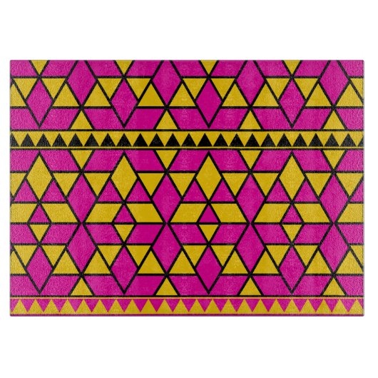 Roze en Gele Driehoeken Patroon Snijplank (Voorkant)