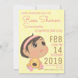 Roze en gele eerste verjaardag Baby Girl Party Kaart