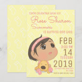 Roze en gele eerste verjaardag Baby Girl Party Kaart (Voorkant / Achterkant)