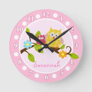 Roze en Gele Eigenaars Nursery Wall Clock Ronde Klok