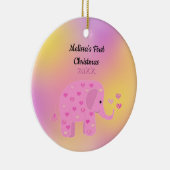 Roze en Gele Elephant Baby, eerste Kerstmis Keramisch Ornament (Rechts)