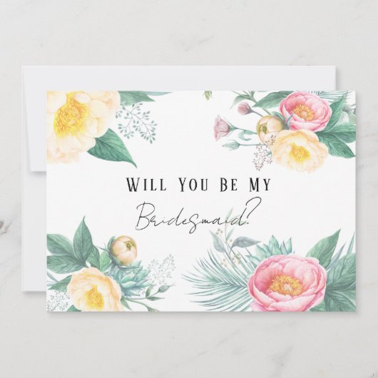 Roze en gele Floral ben je mijn Bridesmaid Kaart (Voorkant)