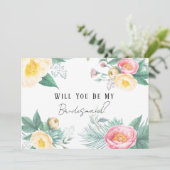 Roze en gele Floral ben je mijn Bridesmaid Kaart (Staand voorkant)
