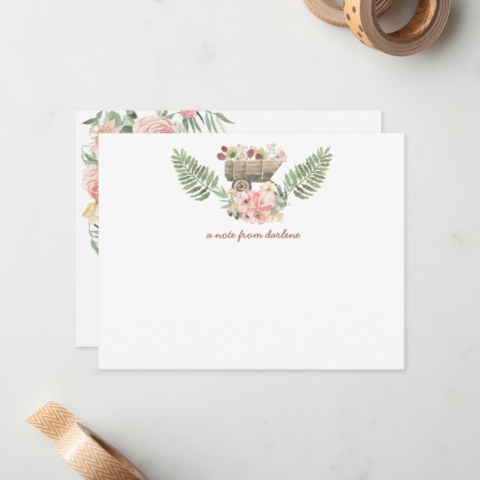 Roze en gele Floral Bouquet  kunst Notitiekaartje (Voorkant / Achterkant in situ)