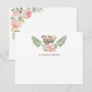 Roze en gele Floral Bouquet kunst Notitiekaartje
