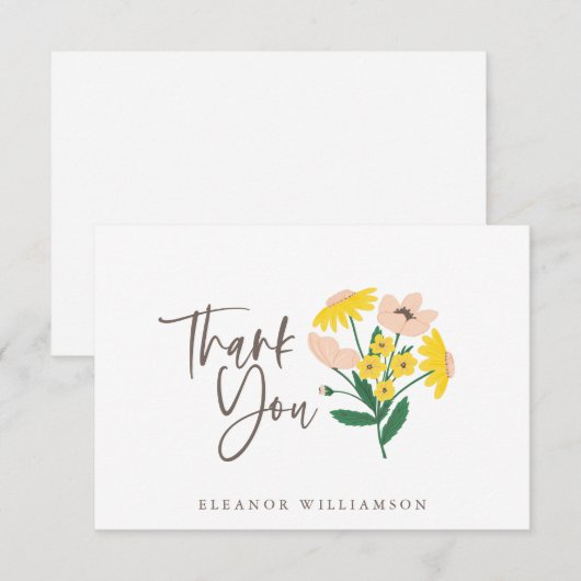  Roze en Gele Floral Douane Shower Bedankkaart (Voorkant / Achterkant)