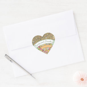 Roze en gele Floral Oak Bindend Seal Hart Sticker