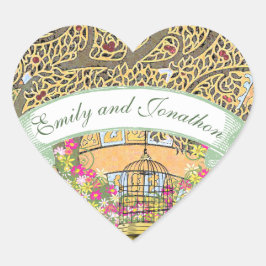 Roze en gele Floral Oak Bindend Seal Hart Sticker