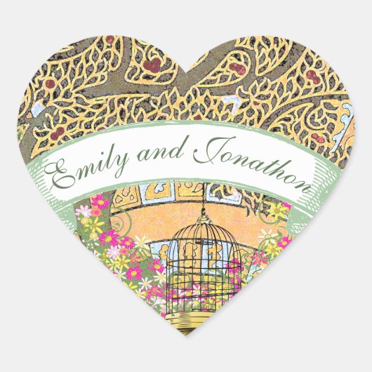 Roze en gele Floral Oak Bindend Seal Hart Sticker (Voorkant)