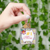 Roze en gele Floral op speldenschaal #1 Mam Sleute Sleutelhanger (Hand)