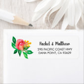 Roze en Gele Floral Waterverf Return Address Etiket (Insitu)