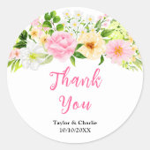 Roze en Gele Floral Weddenschap Hartelijk dank Ronde Sticker (Voorkant)