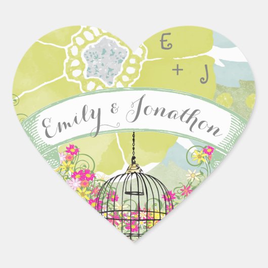 Roze en gele Floral Wedding Seal Hart Sticker (Voorkant)