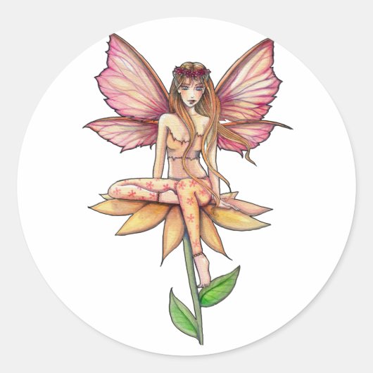 Roze en gele Flower Fairy Stickers (Voorkant)
