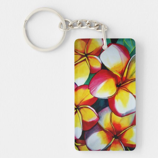 Roze en gele frangipani flower art sleutelhanger (Voorkant)