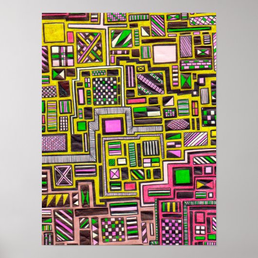 Roze en gele geometrische vormen pop kunst poster (Voorkant)