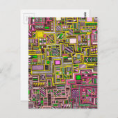 Roze en gele geometrische vormen pop punk kunst briefkaart (Voorkant / Achterkant)
