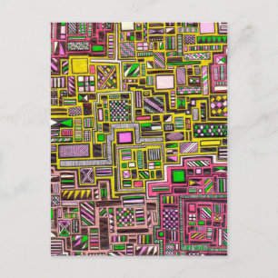 Roze en gele geometrische vormen pop punk kunst briefkaart