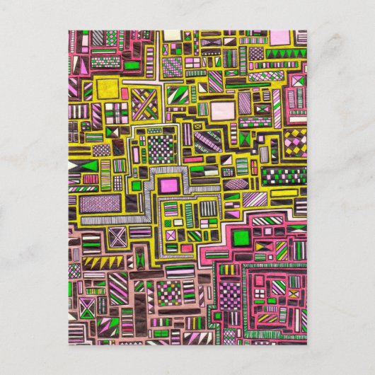 Roze en gele geometrische vormen pop punk kunst briefkaart (Voorkant)
