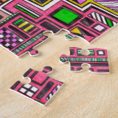 Roze en gele geometrische vormen pop punk kunst legpuzzel (Zijkant)