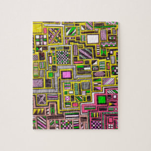 Roze en gele geometrische vormen pop punk kunst legpuzzel