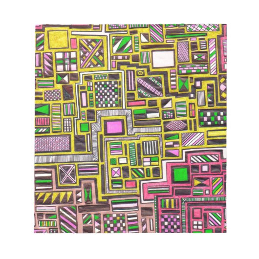 Roze en gele geometrische vormen pop punk kunst notitieblok (Voorkant)