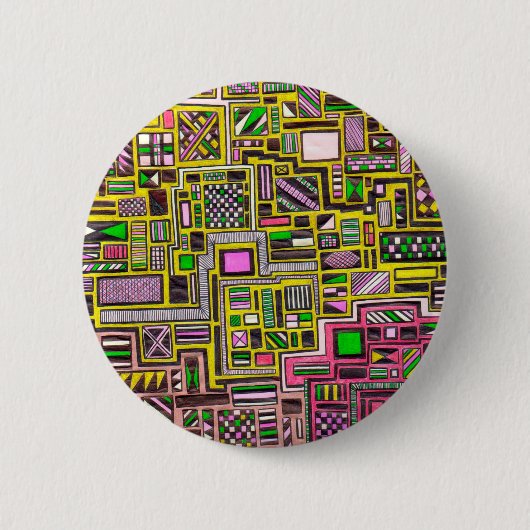 Roze en gele geometrische vormen pop punk kunst ronde button 5,7 cm (Voorkant)