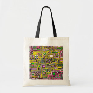 Roze en gele geometrische vormen pop punk kunst tote bag