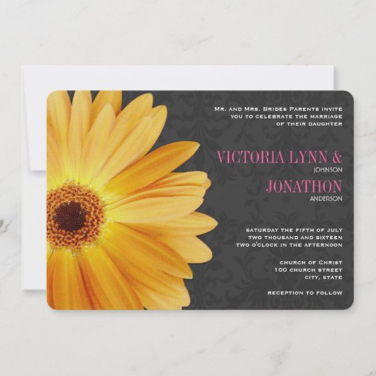 Roze en Gele Gerber Daisy Wedding Kaart (Voorkant)