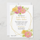 Roze en gele Gerbera Daisies Geometric Wedding Kaart (Voorkant)